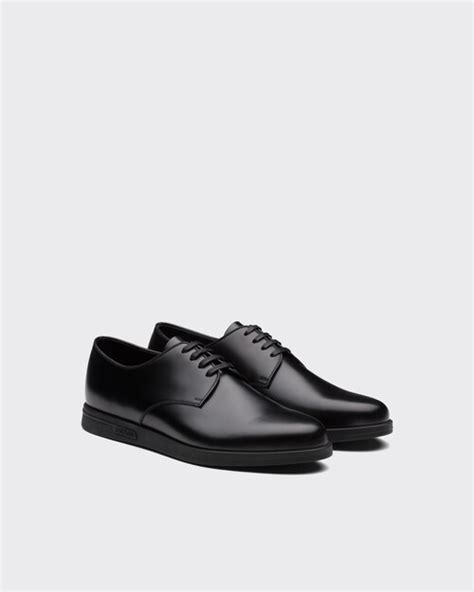 prada brushed leather lace up derby shoe|Prada.